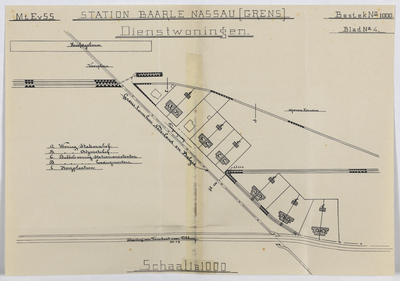 858544 Situatie van de dienstwoningen van het S.S.-station Baarle-Nassau Grens langs de Grensweg te Baarle-Nassau.